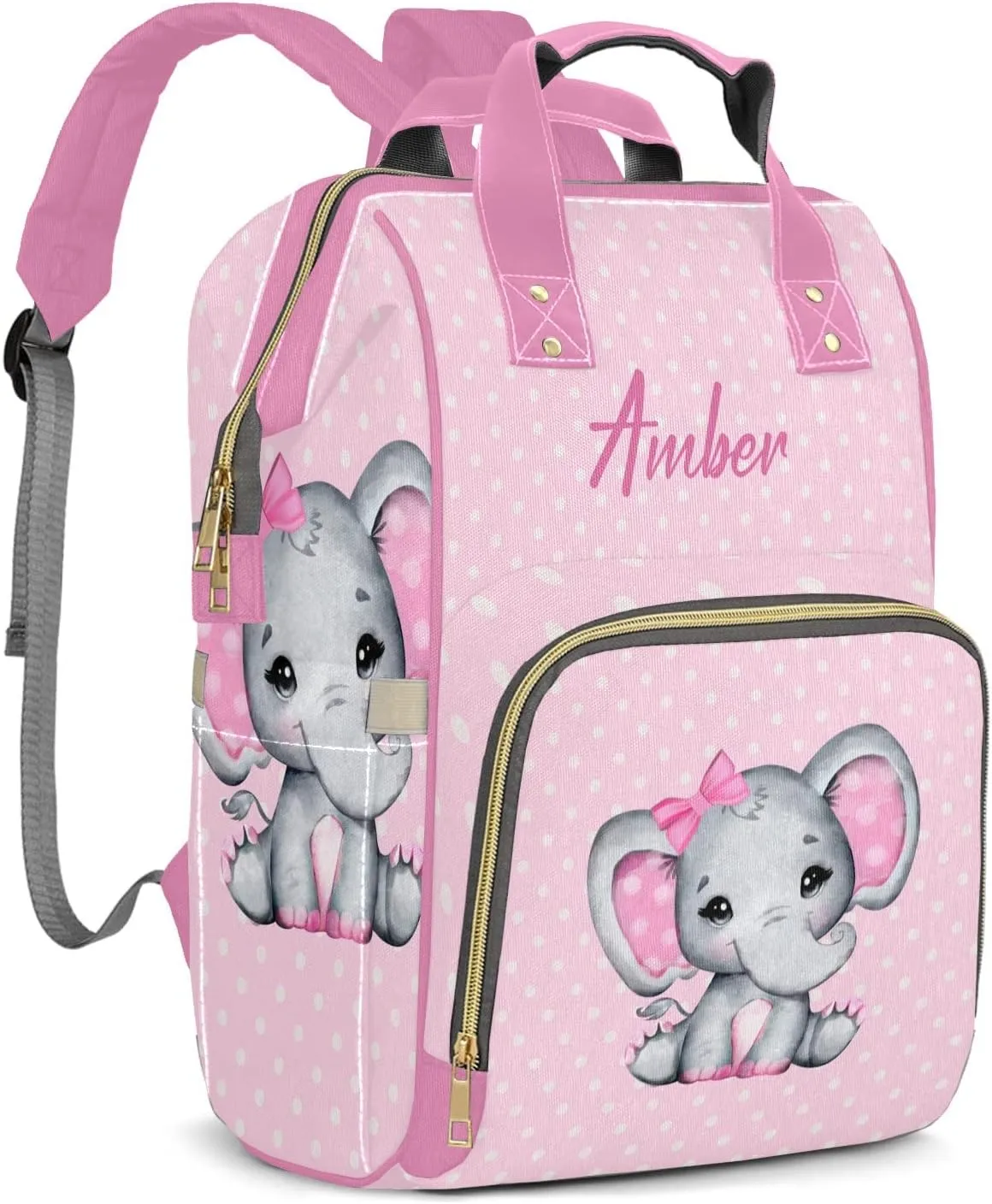 Wave Point Elephant Diaper Bags with Name Personalized Baby Bag Travel Tote Bag Waterproof Backpack for Mom Gift