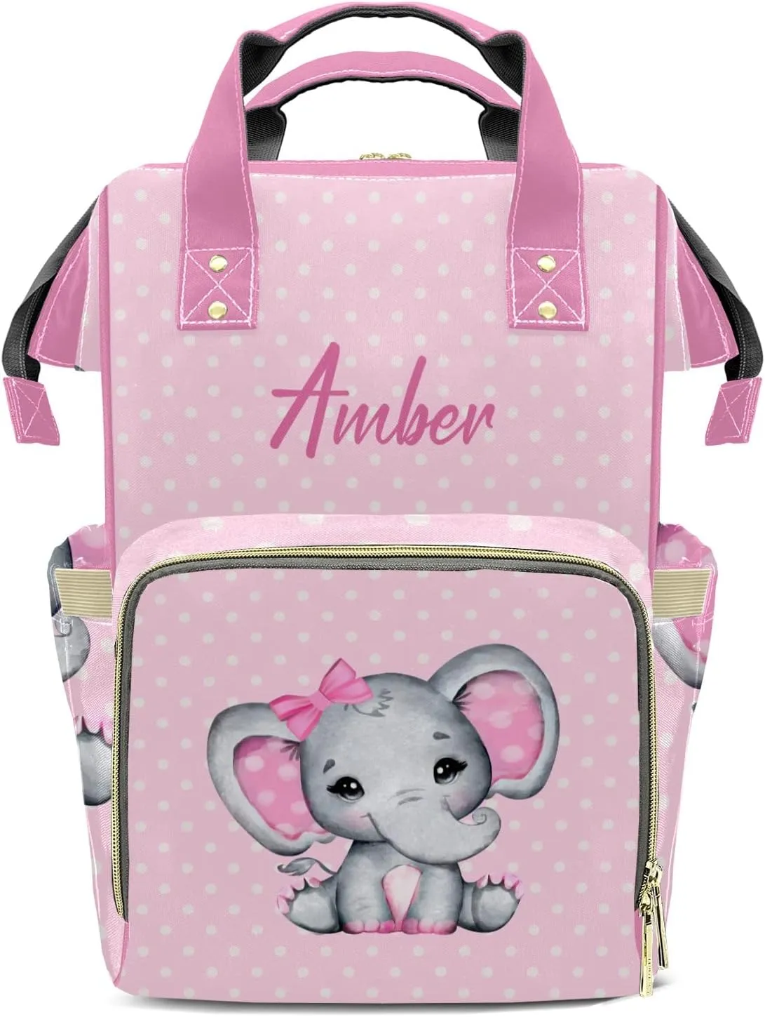 Wave Point Elephant Diaper Bags with Name Personalized Baby Bag Travel Tote Bag Waterproof Backpack for Mom Gift