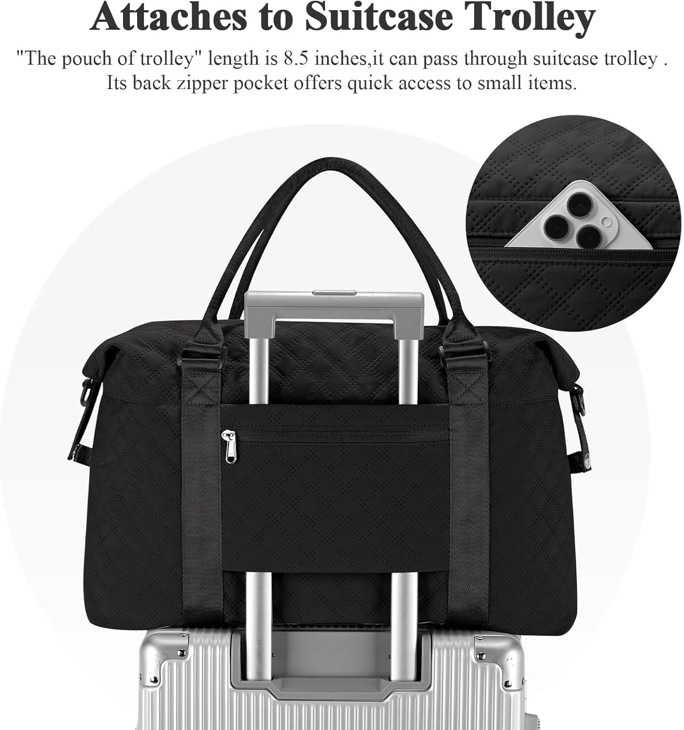 Weekender Bags for Women, Travel Duffel Overnight Carry on Bag with Toiletry Bag&Wet Pocket,Black