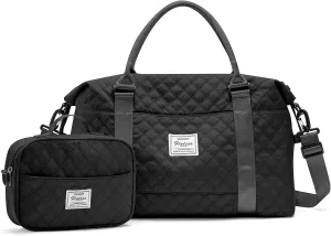 Weekender Bags for Women, Travel Duffel Overnight Carry on Bag with Toiletry Bag&Wet Pocket,Black