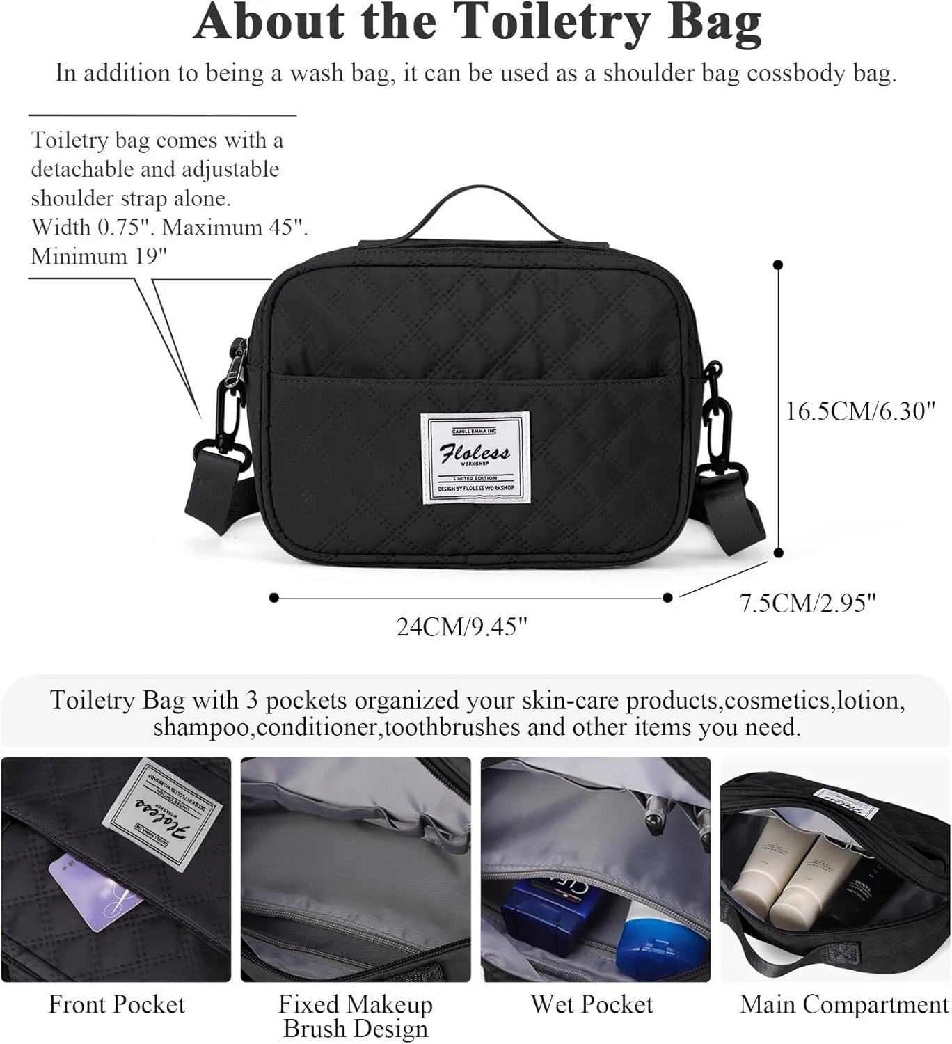 Weekender Bags for Women, Travel Duffel Overnight Carry on Bag with Toiletry Bag&Wet Pocket,Black