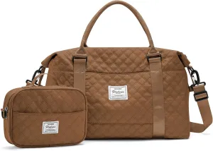 Weekender Bags for Women, Travel Duffel Overnight Carry on Bag with Toiletry Bag&Wet Pocket,Sugar Brown