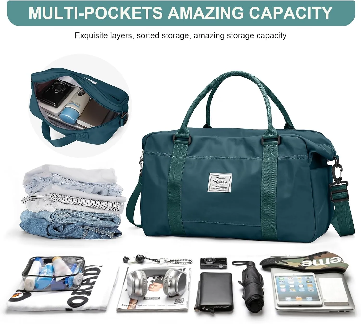 Weekender Bags for Women, Travel Duffle Bag with Laptop Pocket, Carry on Overnight Bag with Separate Toiletry Bag