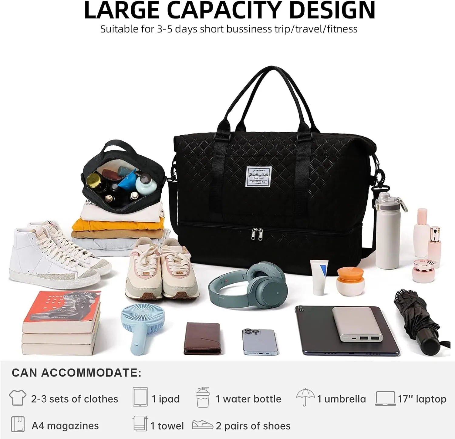 Weekender Bags for Women Travel Duffle Bag with Shoe Compartment Overnight Carry On Duffel Bag Gym Tote Bag with Toiletry Bag