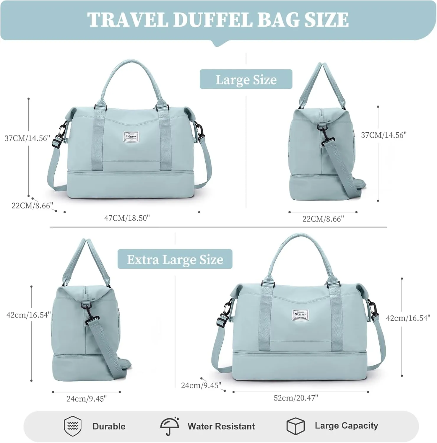 Weekender Bags for Women,Overnight Travel Duffel Bag with Shoes Compartment& Toiletry Bag,Extra Large(Light Blue)