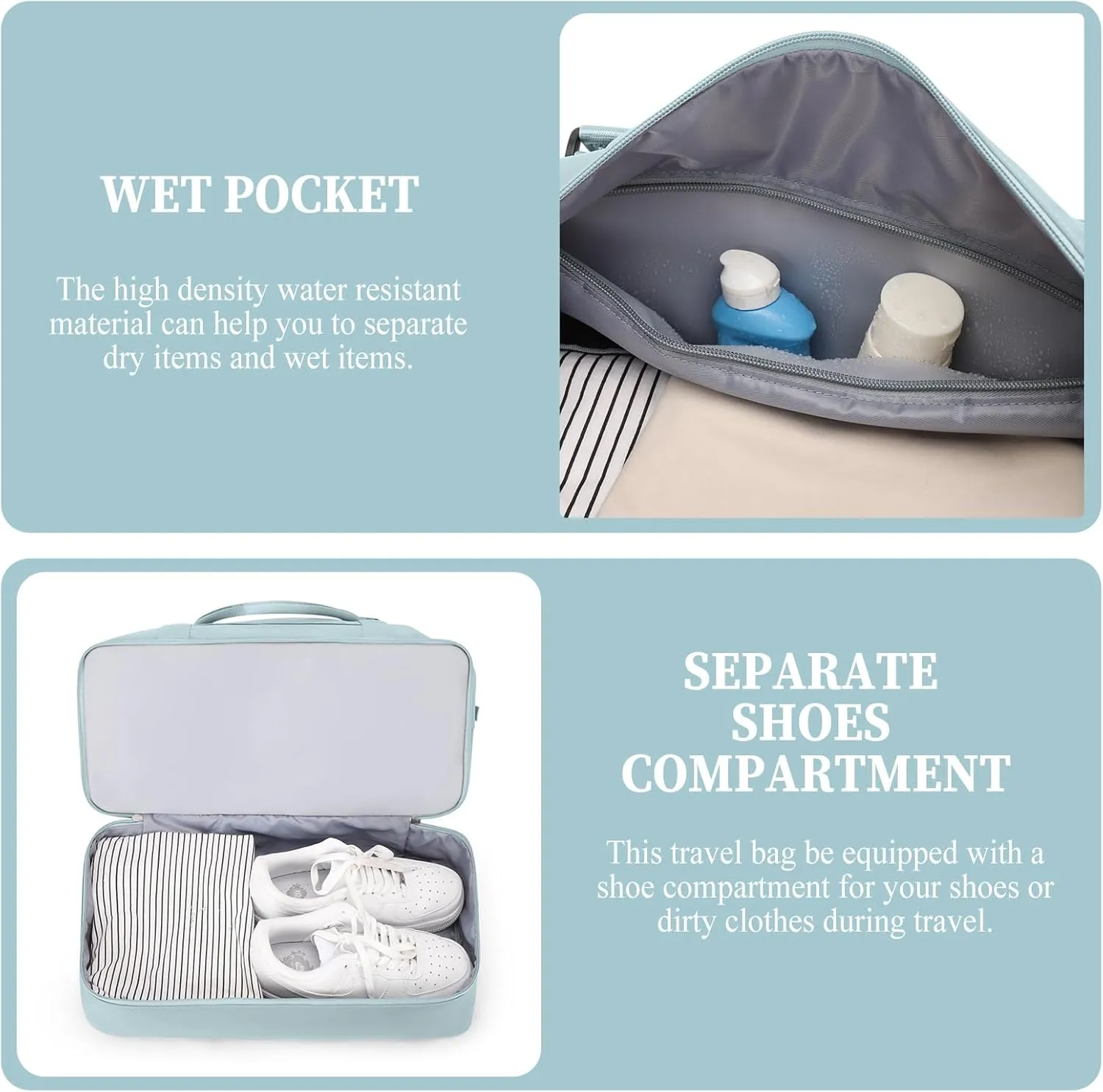 Weekender Bags for Women,Overnight Travel Duffel Bag with Shoes Compartment& Toiletry Bag,Extra Large(Light Blue)