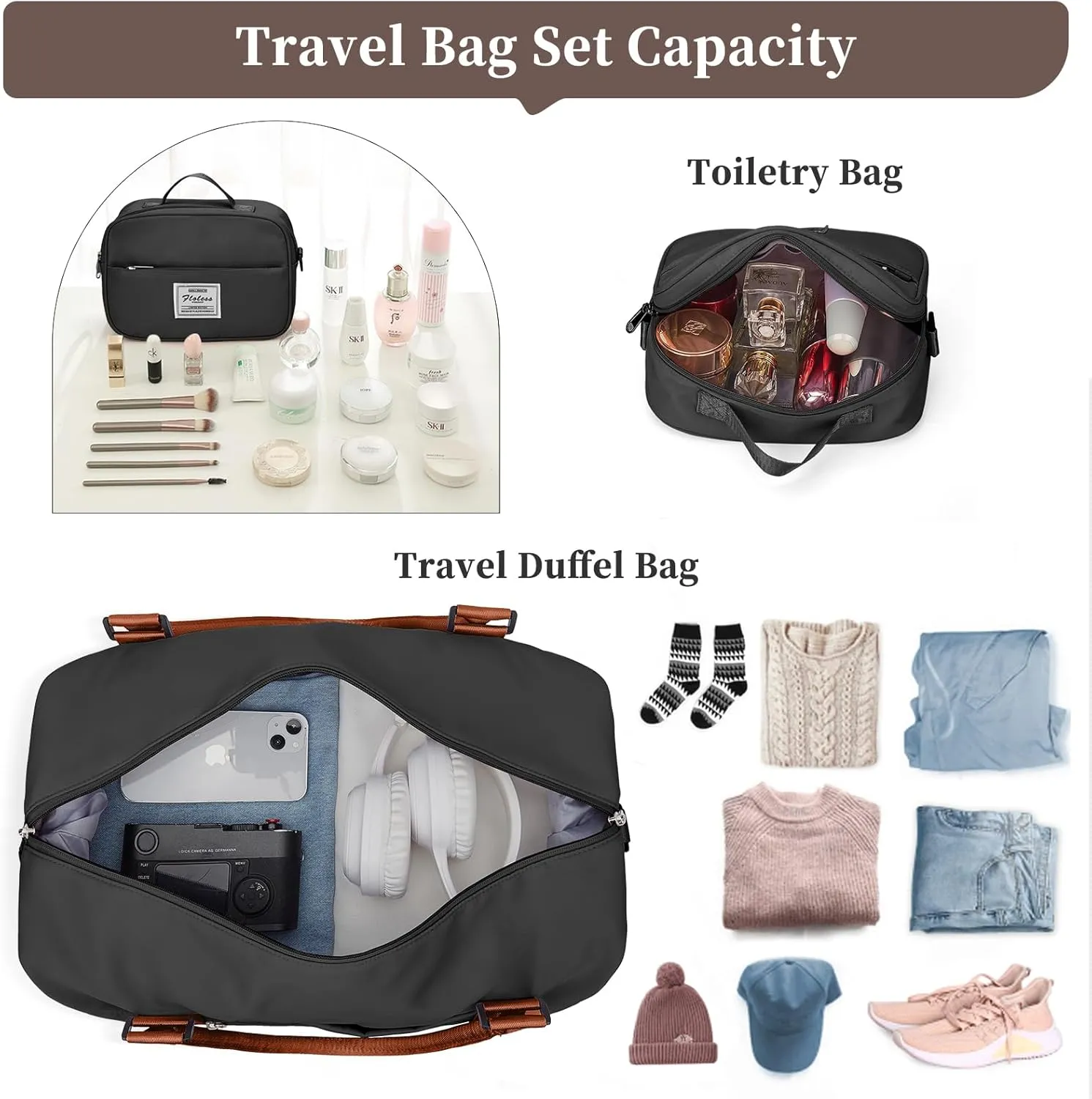 Weekender Bags for Women,Personal Item Travel Bag with Shoes Compartment,Overnight Travel Duffel Bag with Toiletry Bag