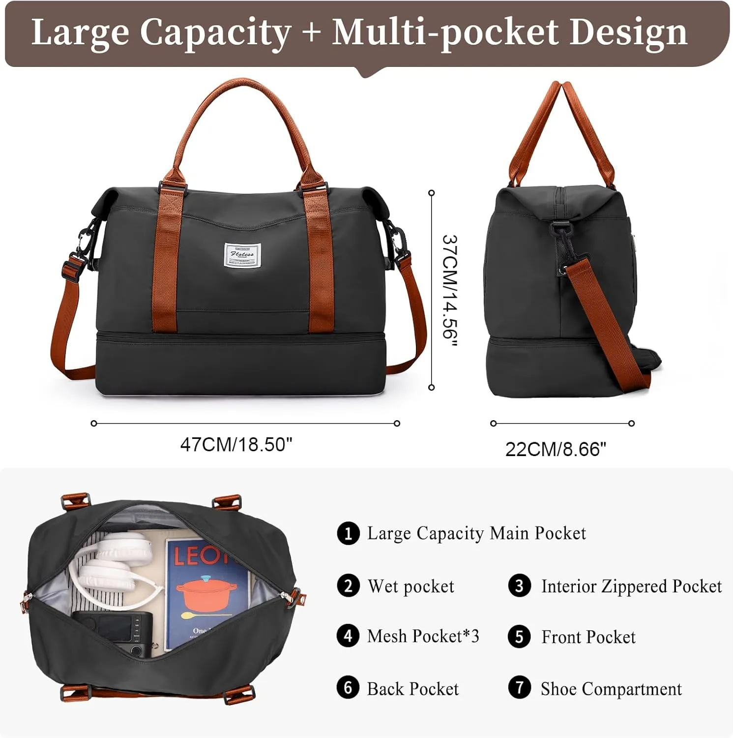 Weekender Bags for Women,Personal Item Travel Bag with Shoes Compartment,Overnight Travel Duffel Bag with Toiletry Bag