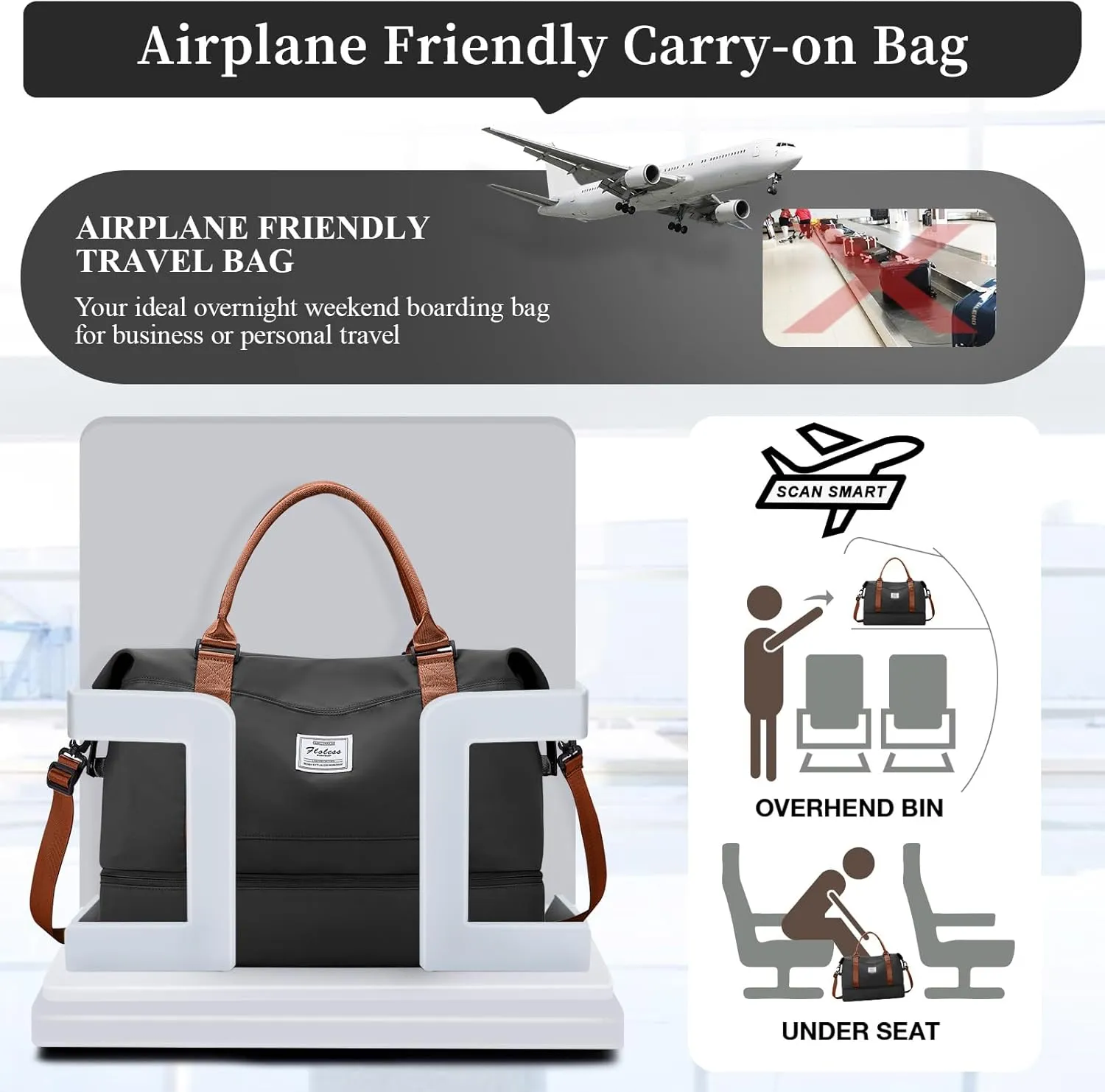 Weekender Bags for Women,Personal Item Travel Bag with Shoes Compartment,Overnight Travel Duffel Bag with Toiletry Bag