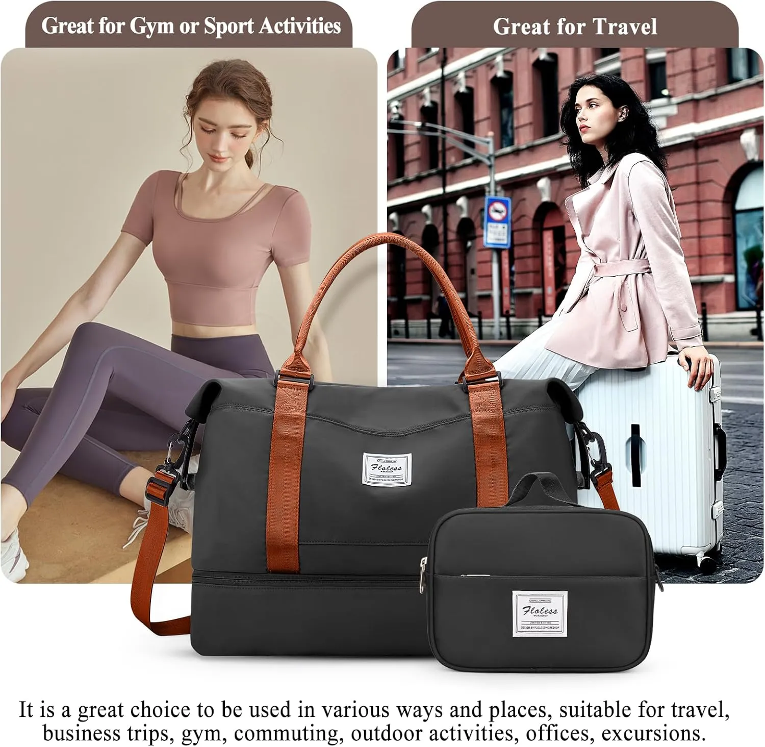 Weekender Bags for Women,Personal Item Travel Bag with Shoes Compartment,Overnight Travel Duffel Bag with Toiletry Bag