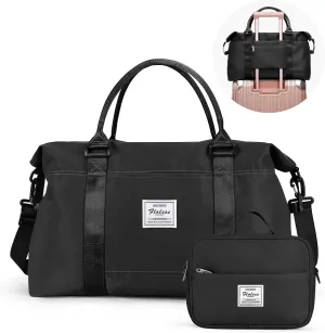 Weekender Bags for Women,Travel Duffel Bag with Toiletry Bag,Overnight Weekend Carry On Personal Item Bag with Wet Pocket & Trolley Sleeve,Gym Bag,Black