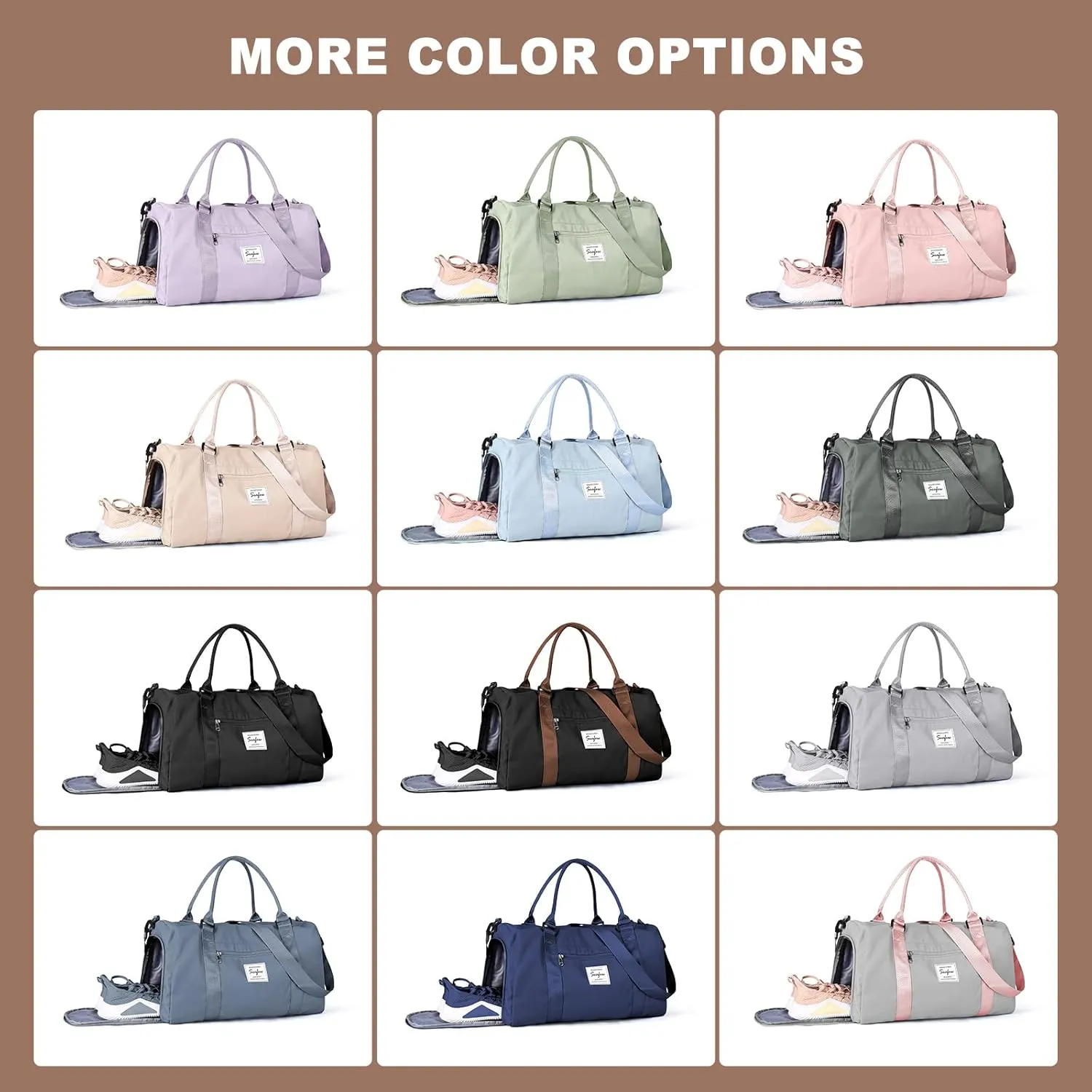 Weekender Gym Duffel Bags for Women Brown handle with Toiletry Bag,Travel Totes Bag for Airplane, Cute Sports Dance Bag Overnight Luggage Bag with Wet Pocket Shoe Compartment, Carry On Hospital Bag