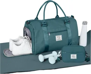 Weekender Gym Duffel Bags for Women Peacock Blue with Toiletry Bag