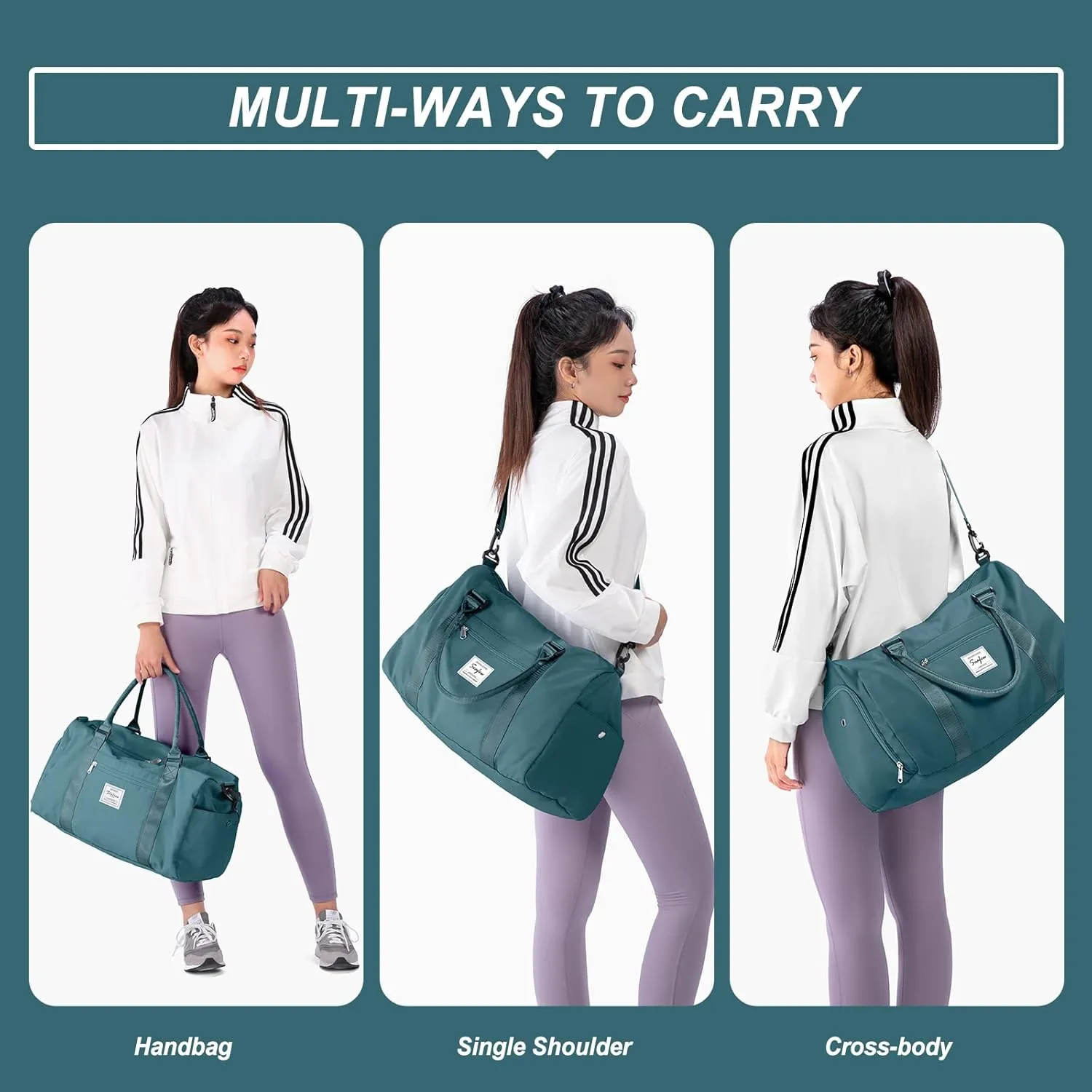 Weekender Gym Duffel Bags for Women Peacock Blue with Toiletry Bag