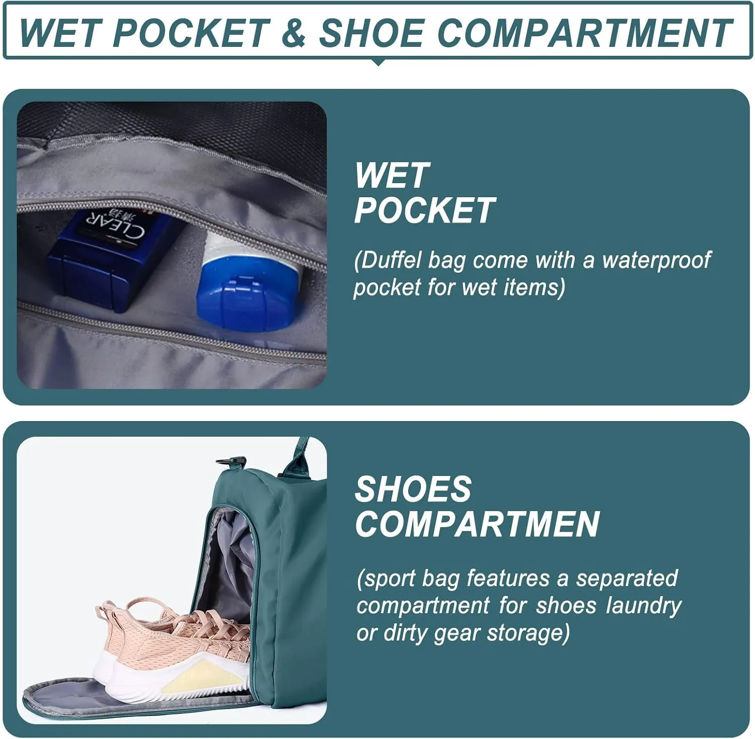 Weekender Gym Duffel Bags for Women Peacock Blue with Toiletry Bag