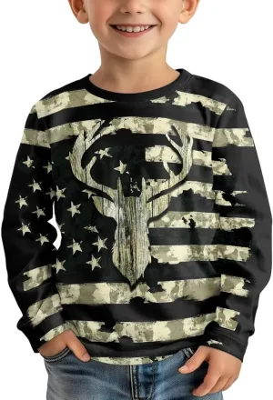 WELLFLYHOM Boy's Novelty T-Shirt Long Sleeve Shirts Casual Crewneck Top Pullover Tees Top Fall Clothes 3-16T