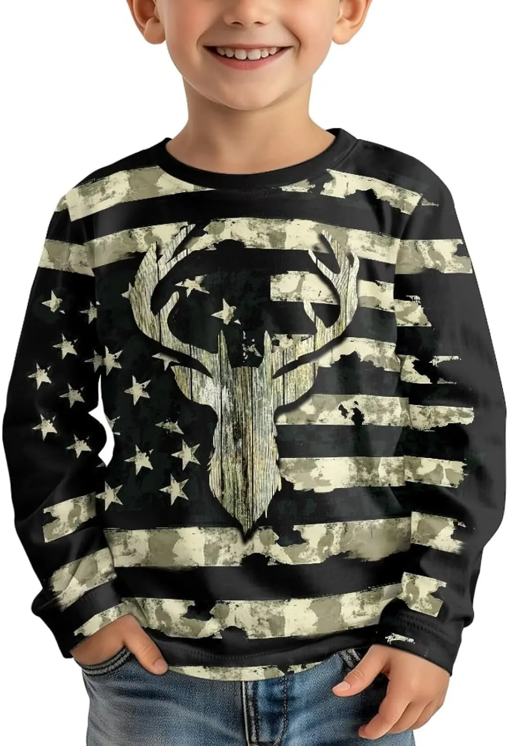 WELLFLYHOM Boy's Novelty T-Shirt Long Sleeve Shirts Casual Crewneck Top Pullover Tees Top Fall Clothes 3-16T