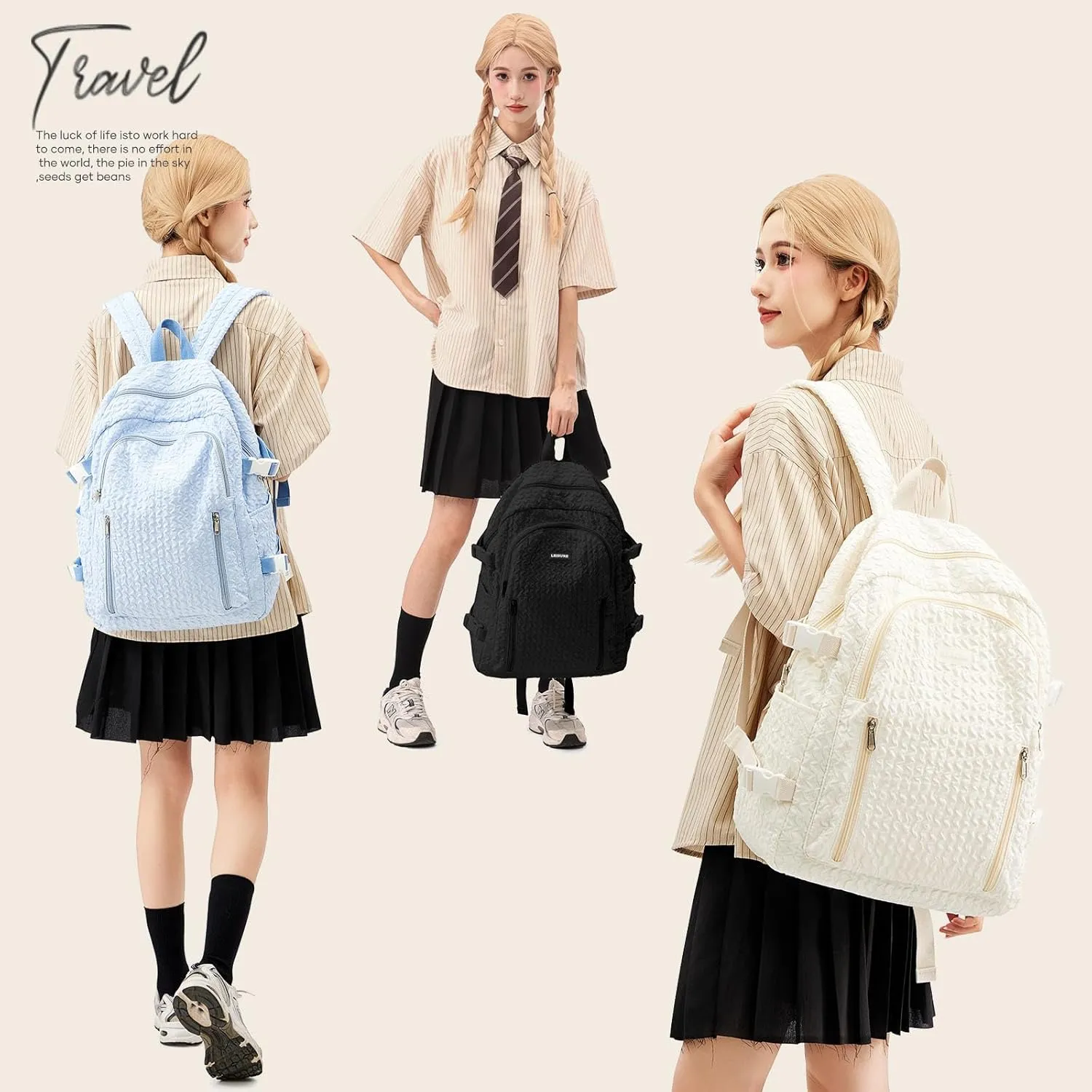 weradar Lightweight Middle School Bag For Teens Girls,Kawaii Backpack For College Students,Aesthetic Black Bookbag,Cute School Backpack For Women Casual Daypack