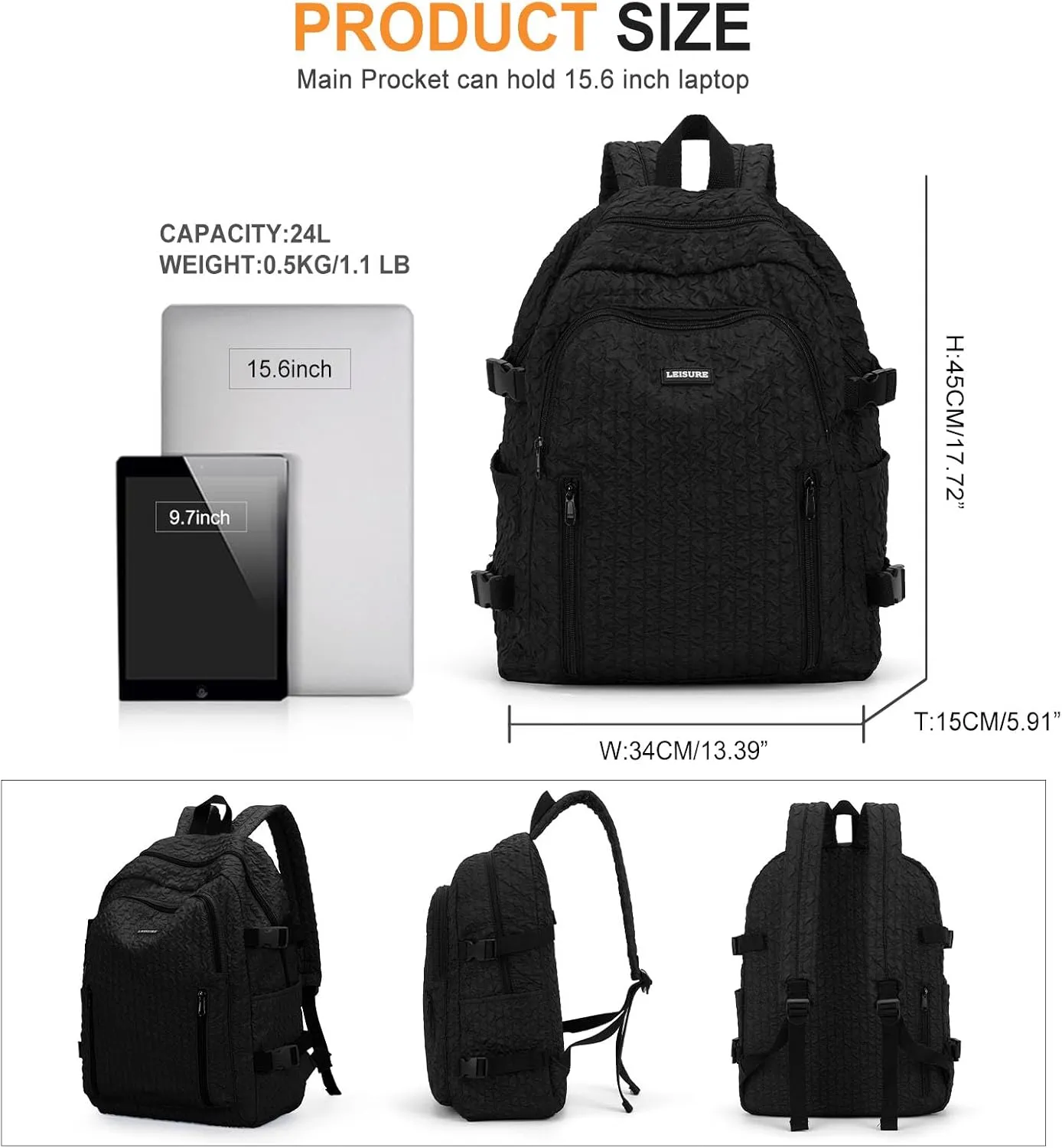 weradar Lightweight Middle School Bag For Teens Girls,Kawaii Backpack For College Students,Aesthetic Black Bookbag,Cute School Backpack For Women Casual Daypack
