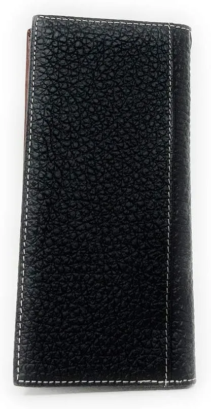 Western Premium Genuine Leather Tooled Men's Long Bifold Wallet premium cowboy wallets in 2 colors (Black Star)