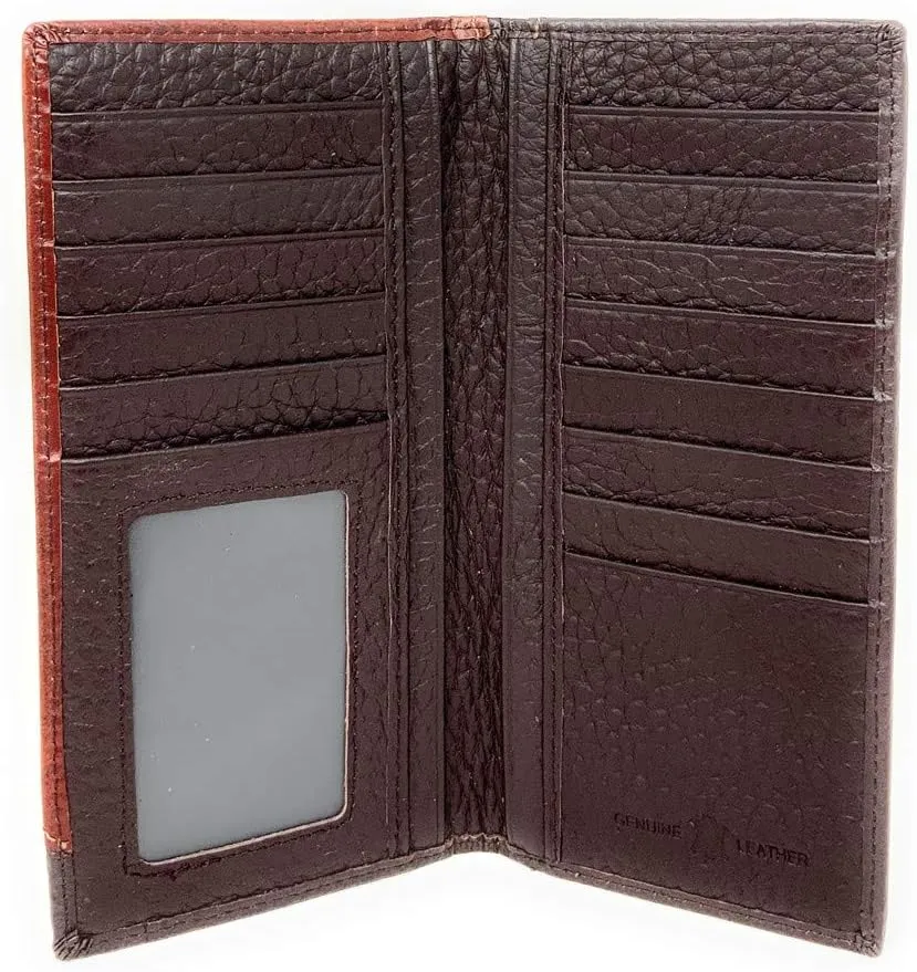 Western Premium Genuine Leather Tooled Men's Long Bifold Wallet premium cowboy wallets in 2 colors (Brown Praying cowboy)