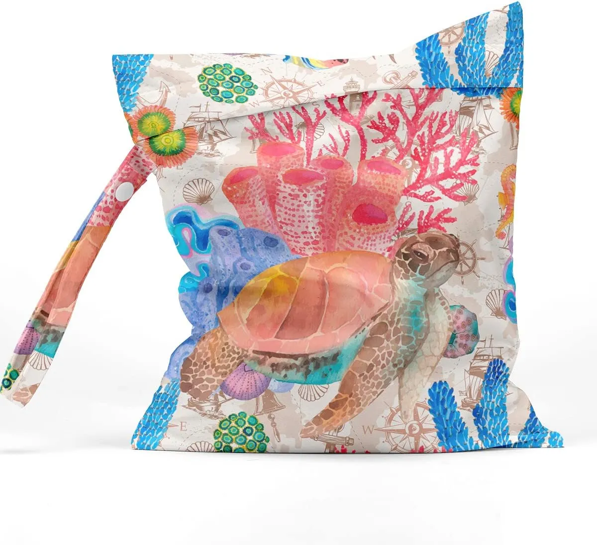 Wet Bag Waterproof Reusable Wet Dry Bag for Beach, Travel, Pool, Gym Bag for Swimsuits, Wet Clothes, Cloth Diapers, Wet Bags for Baby, Sea Turtle Gifts for Women Ocean Animals Coral Reef Decor