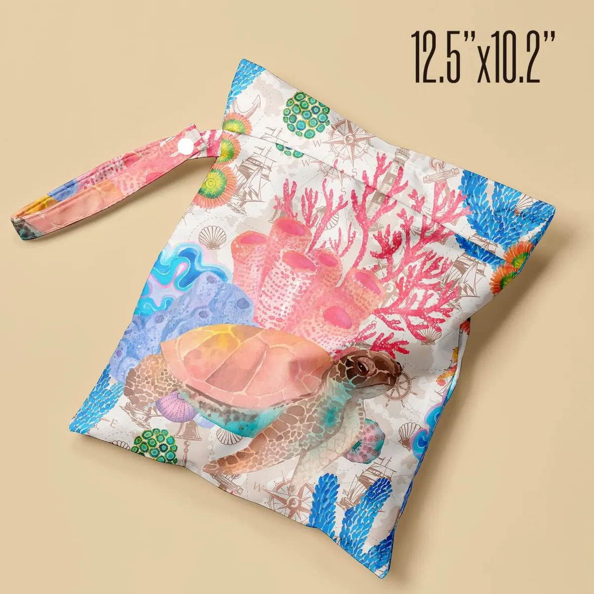 Wet Bag Waterproof Reusable Wet Dry Bag for Beach, Travel, Pool, Gym Bag for Swimsuits, Wet Clothes, Cloth Diapers, Wet Bags for Baby, Sea Turtle Gifts for Women Ocean Animals Coral Reef Decor