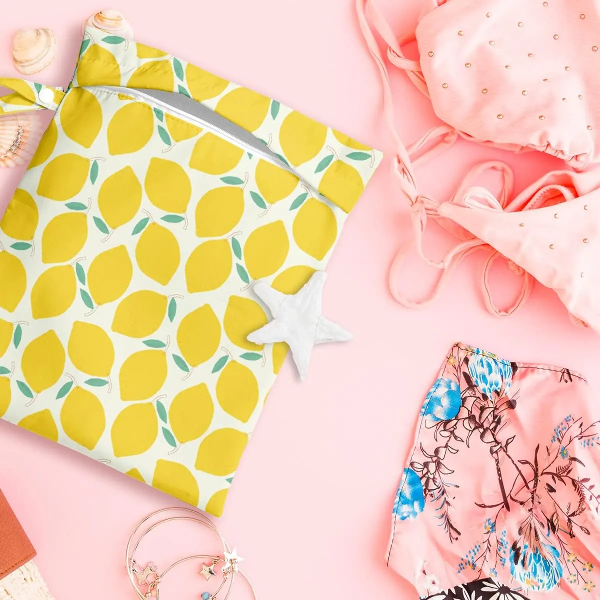 Wet Bag, Wet Dry Bag, Wet Bag for Swimsuit, Travel, Beach, Pool, Diapers, Dirty Yoga Gym Clothes, Toiletries, Makeup Bag, Snack Bag, Waterproof Reusable Fruit Peach Avocado Lemon