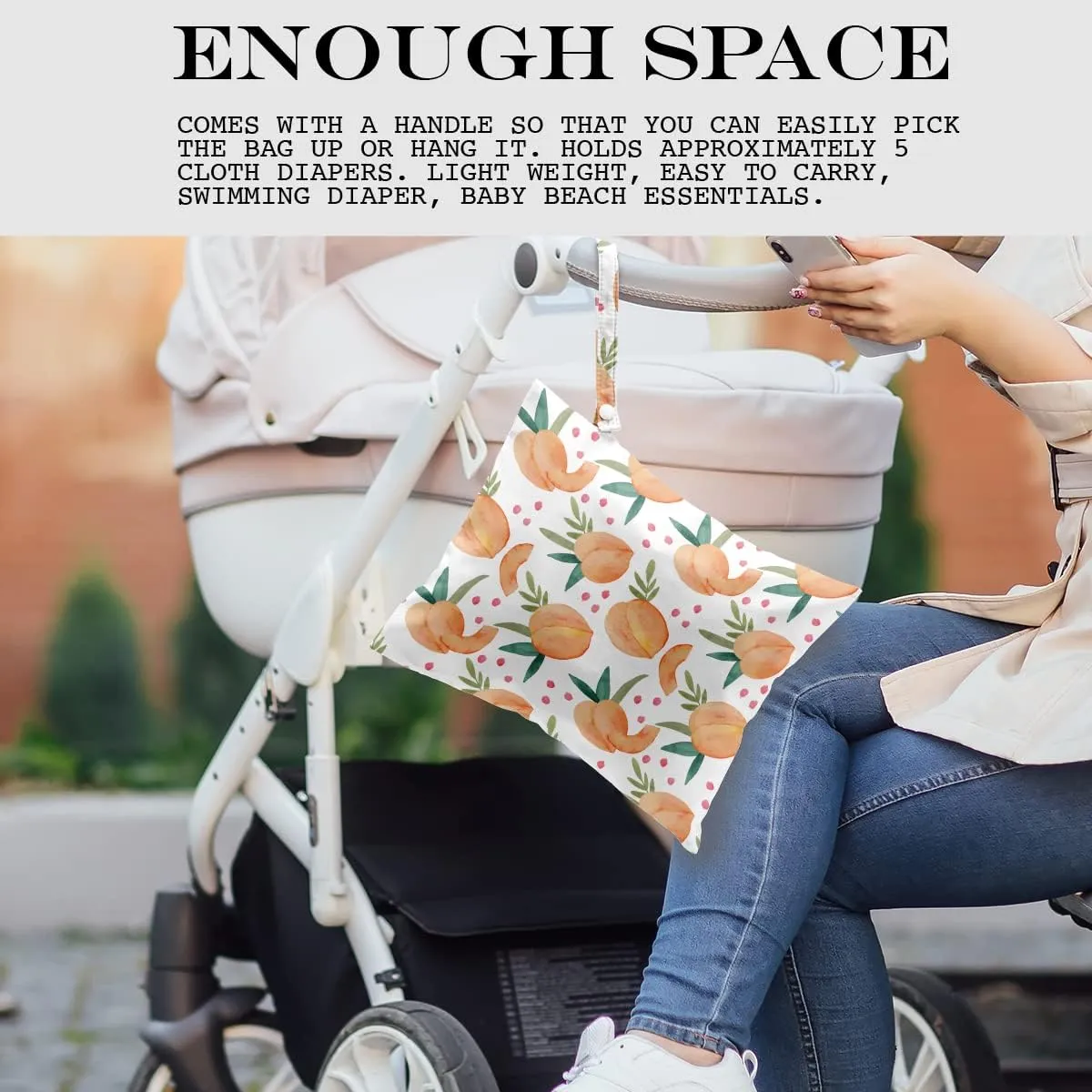 Wet Bag, Wet Dry Bag, Wet Bag for Swimsuit, Travel, Beach, Pool, Diapers, Dirty Yoga Gym Clothes, Toiletries, Makeup Bag, Snack Bag, Waterproof Reusable Fruit Peach Avocado Lemon