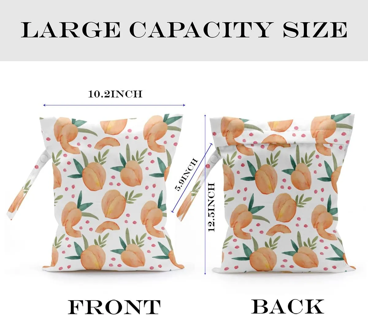 Wet Bag, Wet Dry Bag, Wet Bag for Swimsuit, Travel, Beach, Pool, Diapers, Dirty Yoga Gym Clothes, Toiletries, Makeup Bag, Snack Bag, Waterproof Reusable Fruit Peach Avocado Lemon