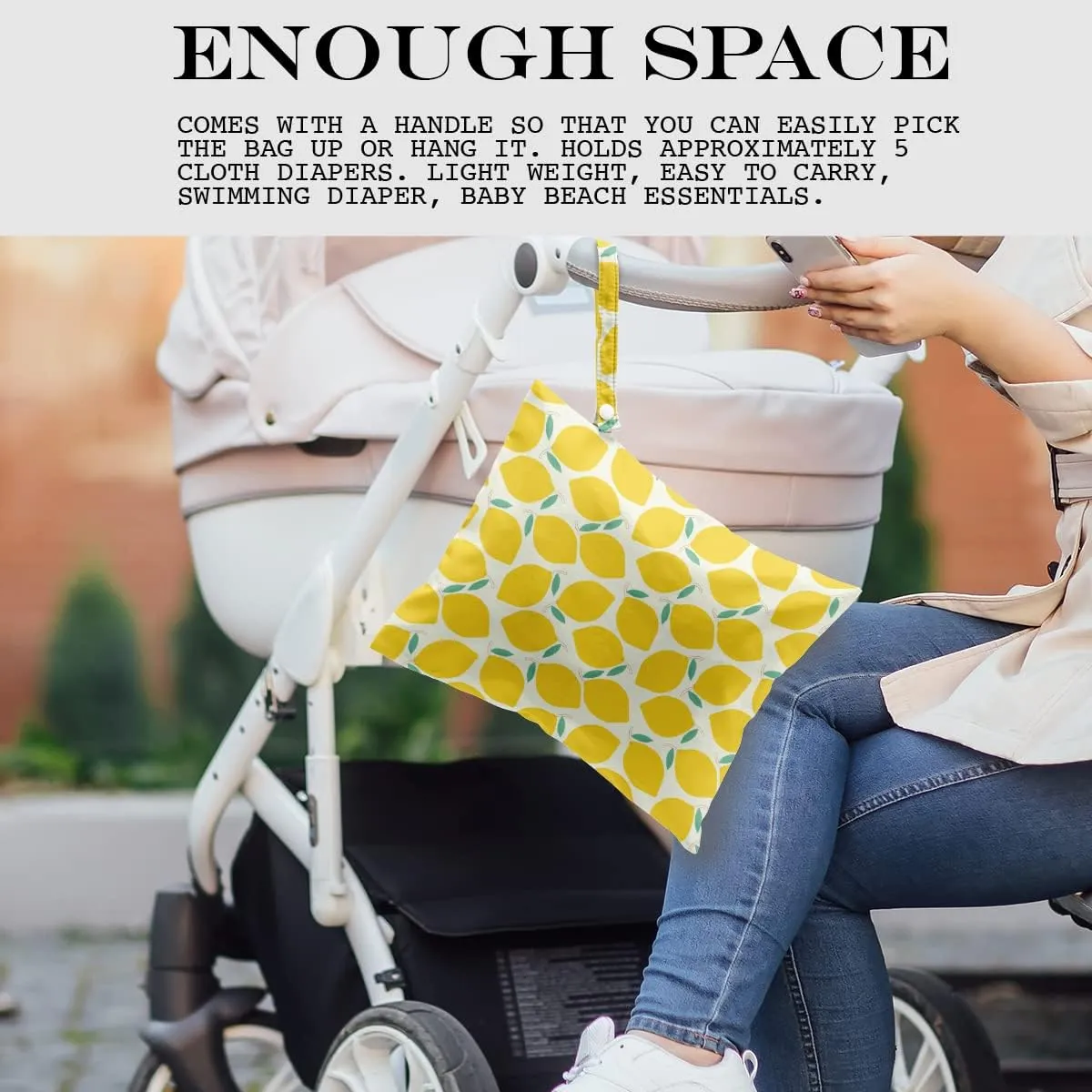 Wet Bag, Wet Dry Bag, Wet Bag for Swimsuit, Travel, Beach, Pool, Diapers, Dirty Yoga Gym Clothes, Toiletries, Makeup Bag, Snack Bag, Waterproof Reusable Fruit Peach Avocado Lemon