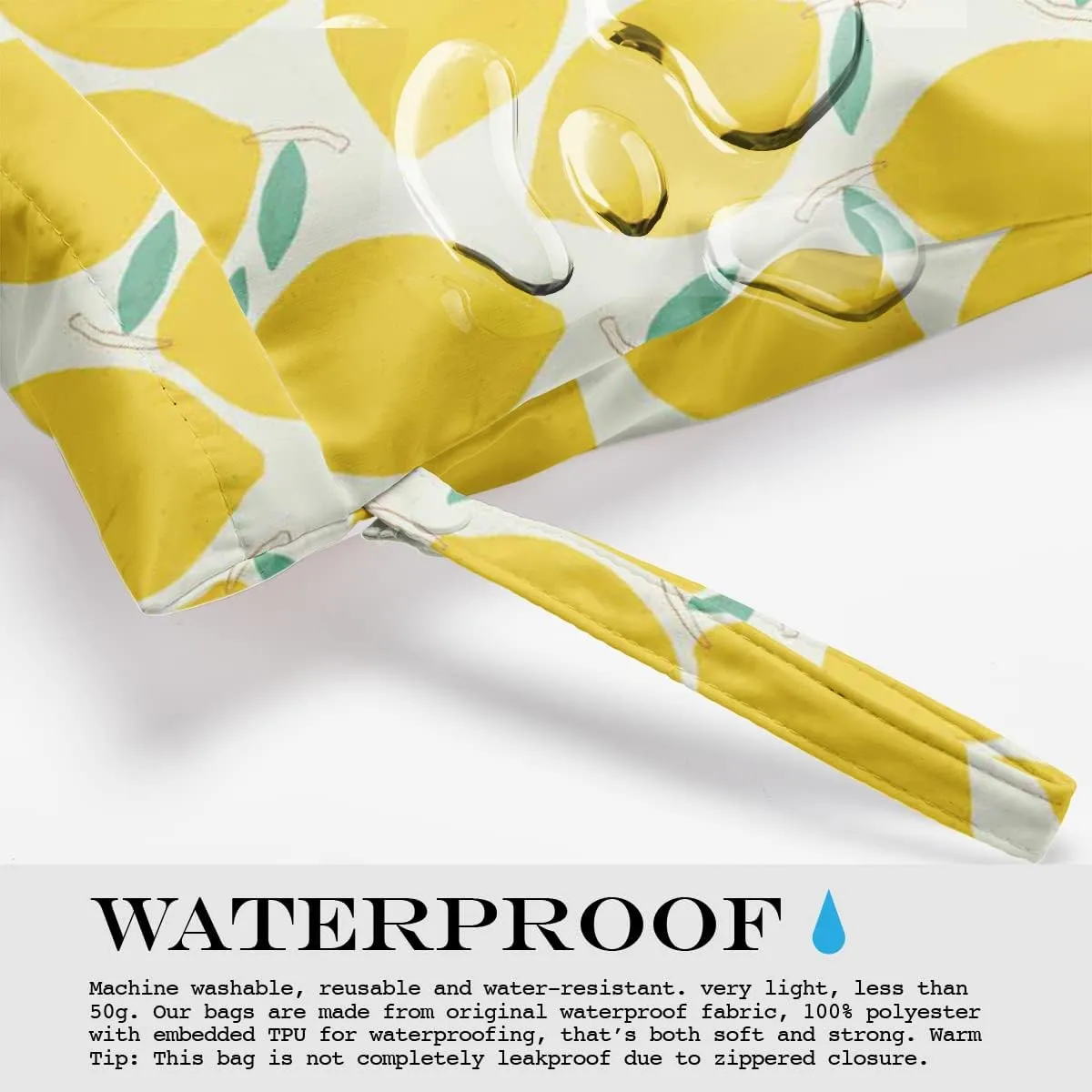 Wet Bag, Wet Dry Bag, Wet Bag for Swimsuit, Travel, Beach, Pool, Diapers, Dirty Yoga Gym Clothes, Toiletries, Makeup Bag, Snack Bag, Waterproof Reusable Fruit Peach Avocado Lemon