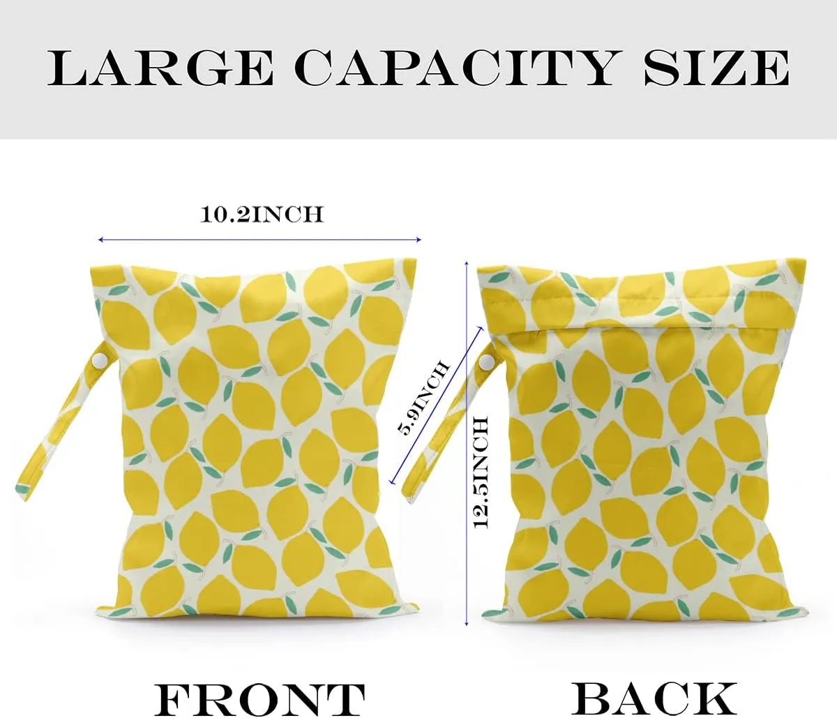 Wet Bag, Wet Dry Bag, Wet Bag for Swimsuit, Travel, Beach, Pool, Diapers, Dirty Yoga Gym Clothes, Toiletries, Makeup Bag, Snack Bag, Waterproof Reusable Fruit Peach Avocado Lemon