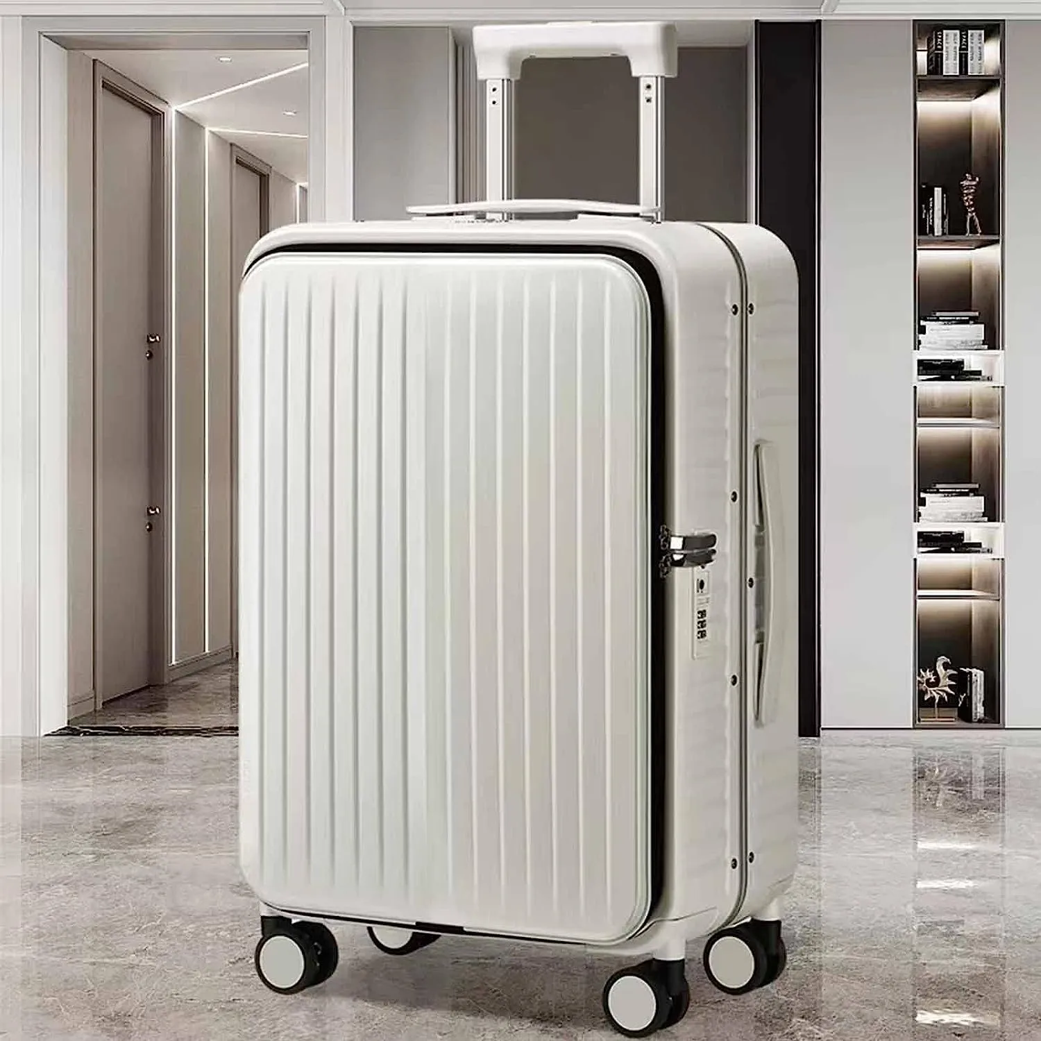 Wheeled Suitcase, Large Capacity Carry-on Luggage, Detachable Side Bag Design Suitcase, Code Lock,Silver-24 inches (Black 22 inches)