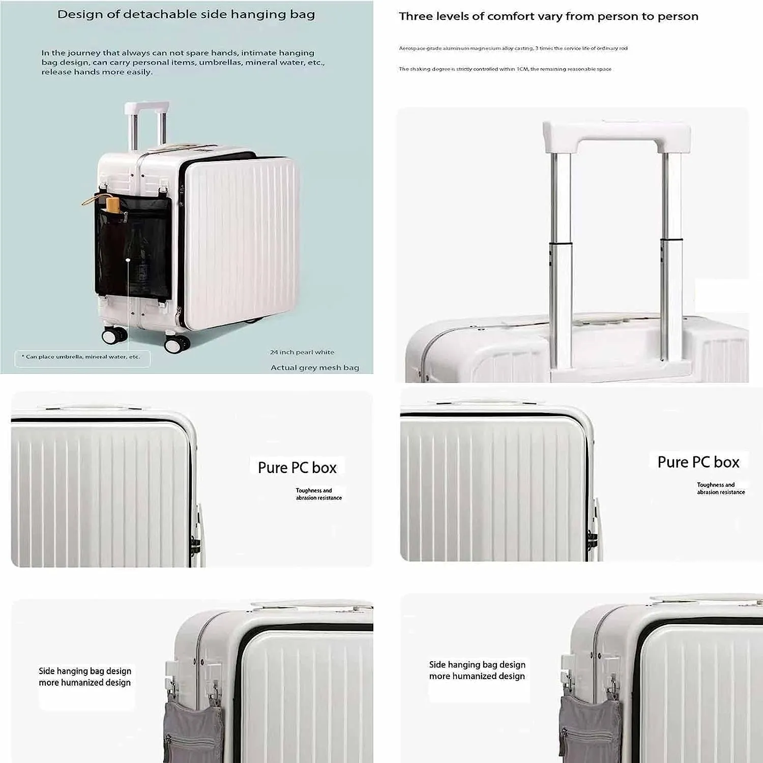 Wheeled Suitcase, Large Capacity Carry-on Luggage, Detachable Side Bag Design Suitcase, Code Lock,Silver-24 inches (Black 22 inches)