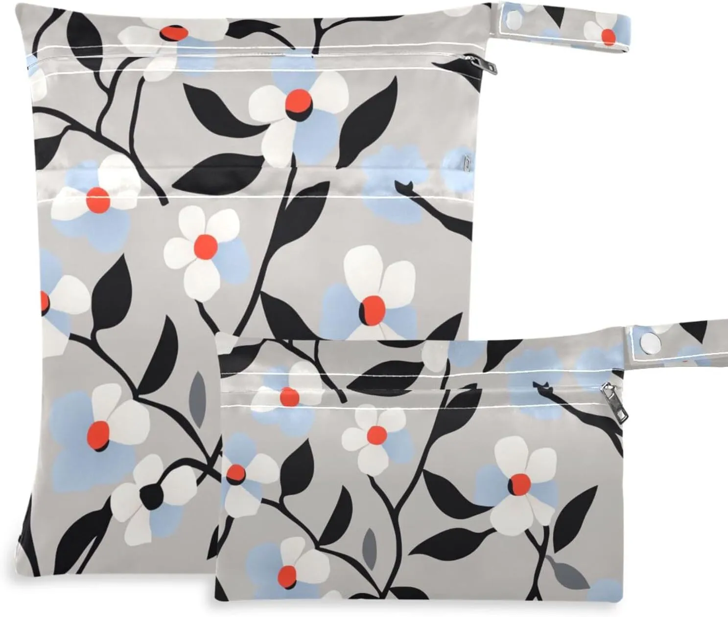White and Blue Flora Pattern Minimalist Style Gray reusable bags for baby 2 Pack diaper bag essential items with handles for beach, gym