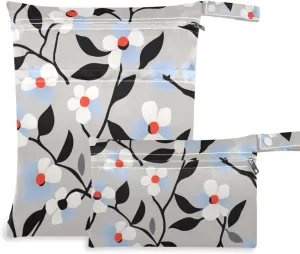 White and Blue Flora Pattern Minimalist Style Gray reusable bags for baby 2 Pack diaper bag essential items with handles for beach, gym