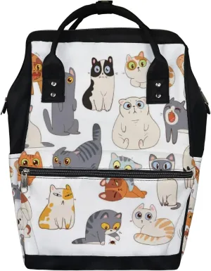 White Cute Kawaii Colorful Cats Diaper Bag Backpack, waterproof backpack Baby Nappy Changing Bags Laptop Backpack for Travel, Large Capacity, Durable and Stylish for Woman and Men.