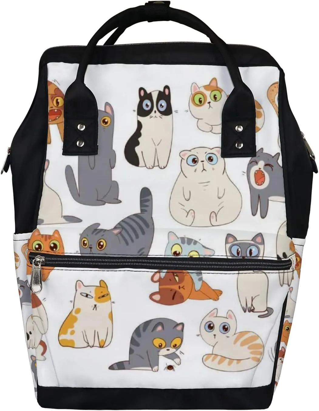 White Cute Kawaii Colorful Cats Diaper Bag Backpack, waterproof backpack Baby Nappy Changing Bags Laptop Backpack for Travel, Large Capacity, Durable and Stylish for Woman and Men.