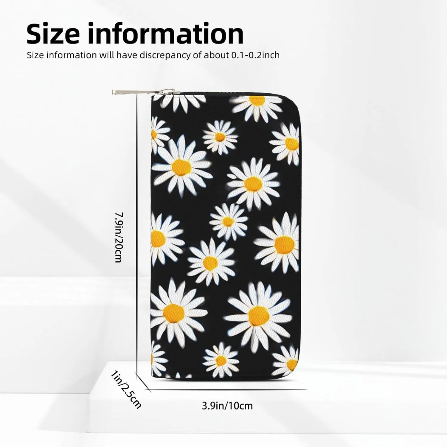 White Daisy Flowers Wallets PU Leather Wallet For Women Men Zipper Credit Card Purse Long Clutch Purse