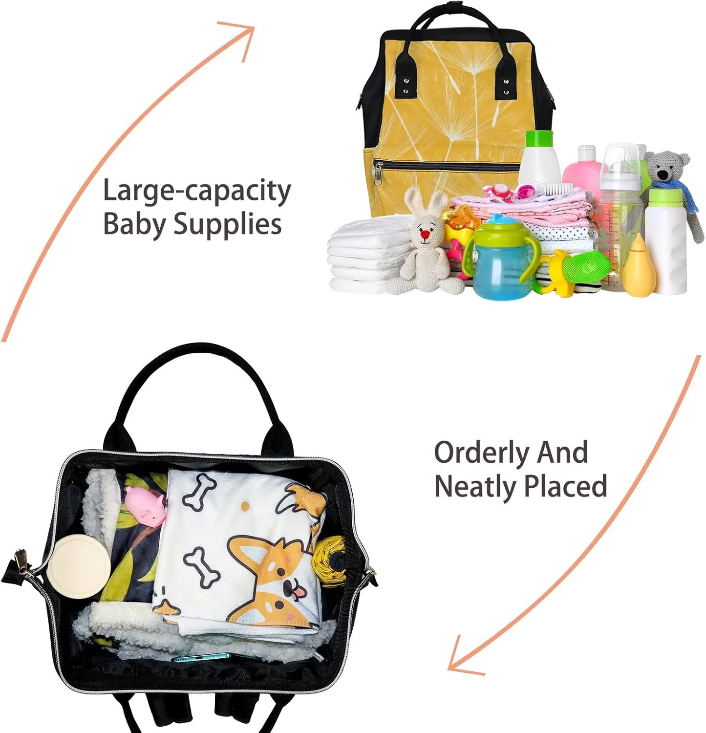 White Dandelion Yellow Diaper Bag Backpack Waterproof Backpack Baby Nappy Changing Bag for Travel Large Capacity Durable and Stylish for Woman