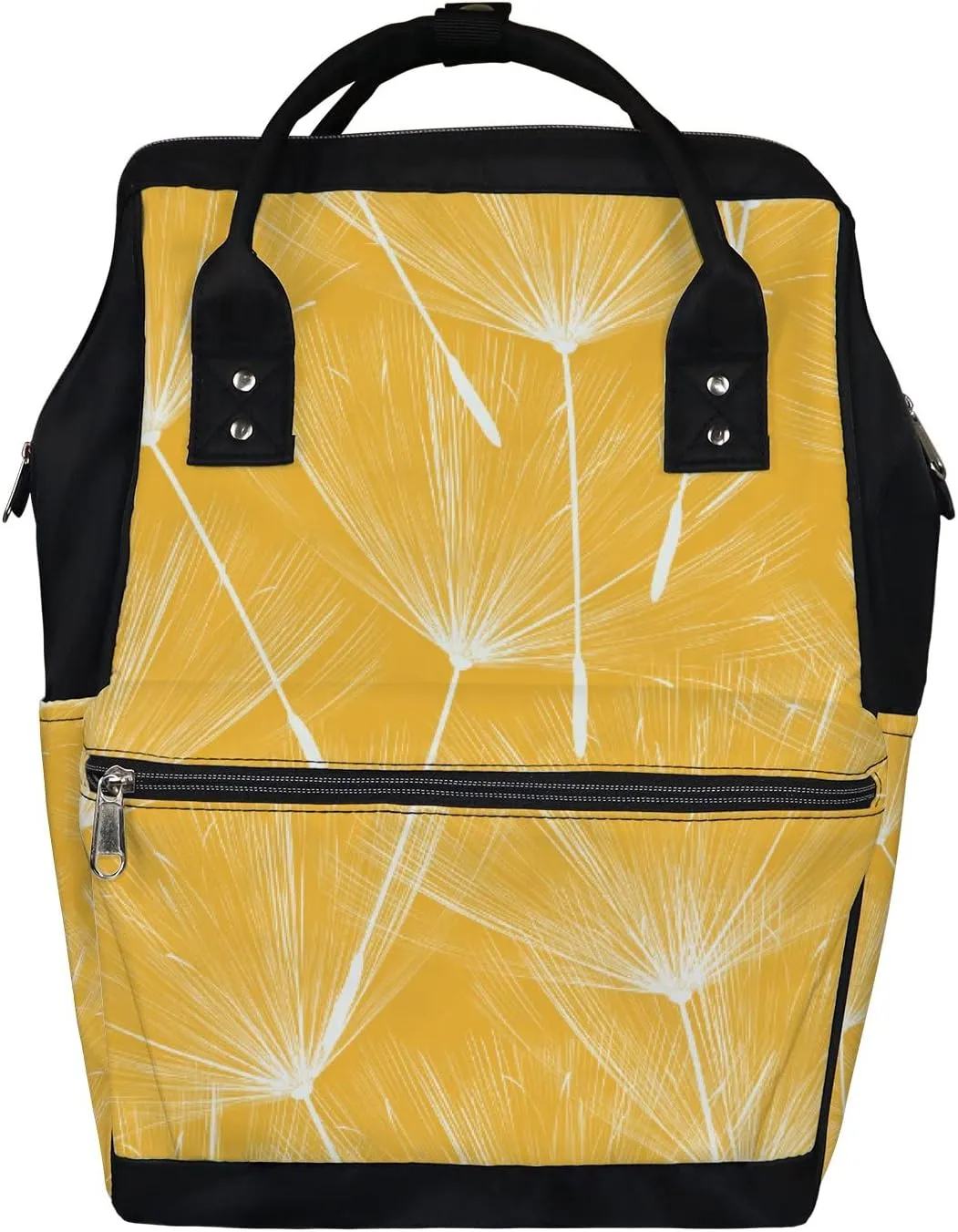 White Dandelion Yellow Diaper Bag Backpack Waterproof Backpack Baby Nappy Changing Bag for Travel Large Capacity Durable and Stylish for Woman