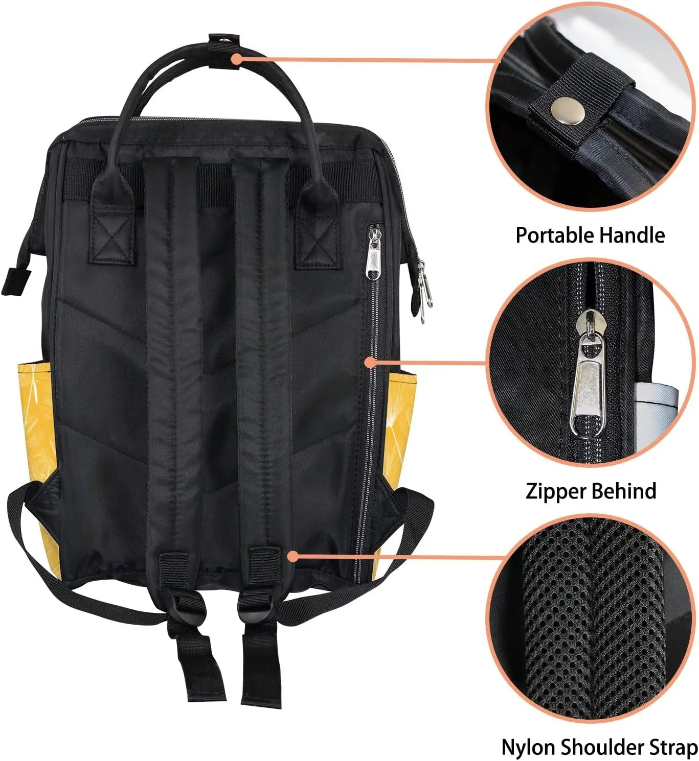 White Dandelion Yellow Diaper Bag Backpack Waterproof Backpack Baby Nappy Changing Bag for Travel Large Capacity Durable and Stylish for Woman
