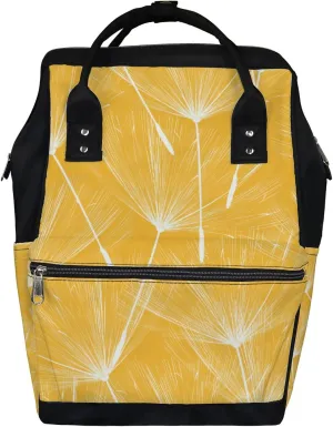 White Dandelion Yellow Diaper Bag Backpack Waterproof Backpack Baby Nappy Changing Bag for Travel Large Capacity Durable and Stylish for Woman