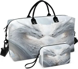 White Dragons Couple Travel Duffel Bags with Toiletry Bag and Adjustable Strap for Travel Gym Yoga