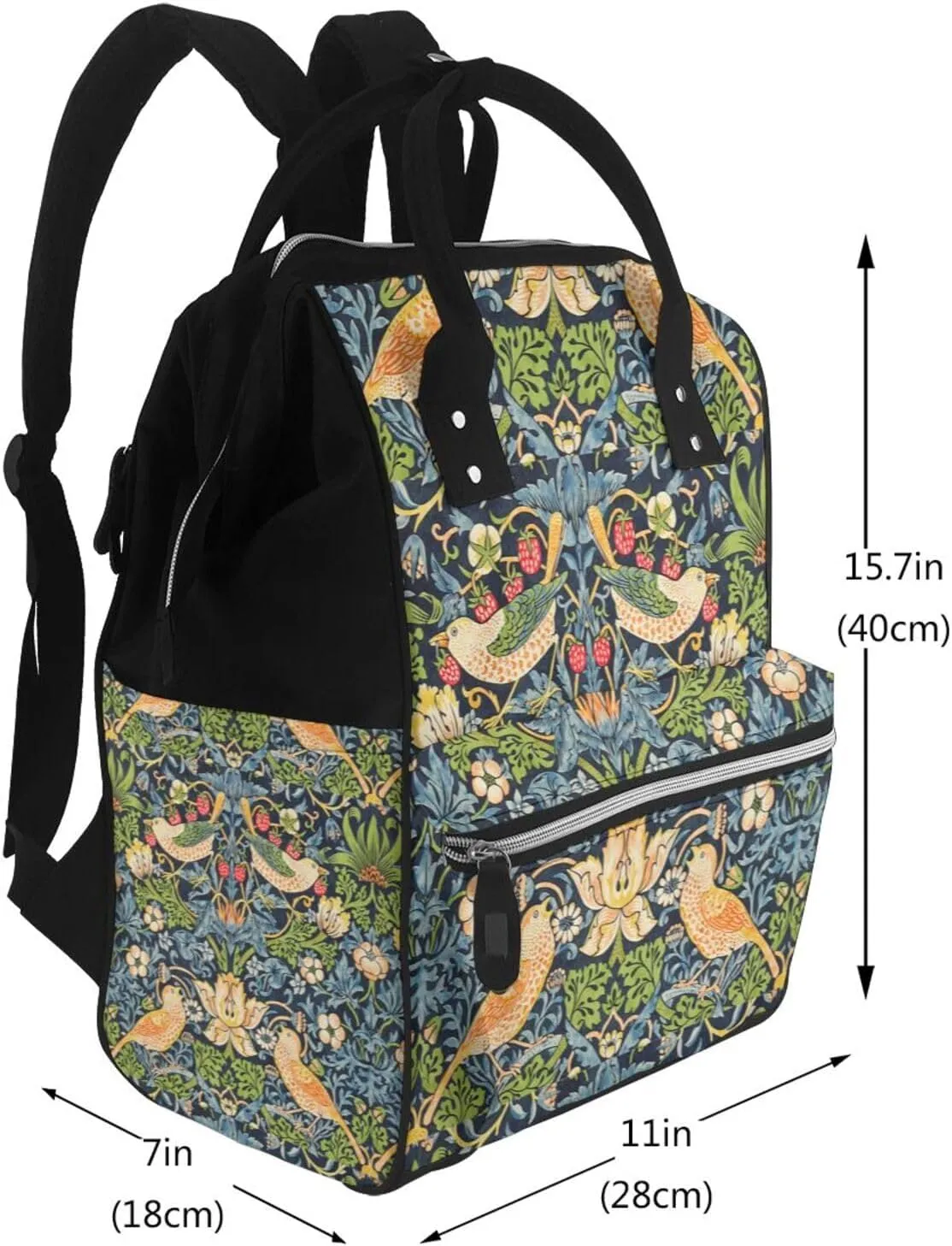 William Morris Strawberry Thief Floral Diaper Bag Backpack For Baby Girls, Mom Waterproof Large Nappy Bags For Women