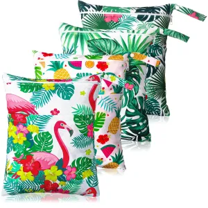 Windyun 4 Pieces Tropical Wet Bag Waterproof Reusable Wet Dry Hawaii Cloth Diaper Aloha Sealed Washable Swimsuit Bag for Travel Summer Beach Swimwear Baby Diaper Toiletries, 11.81 x 15.75 Inch
