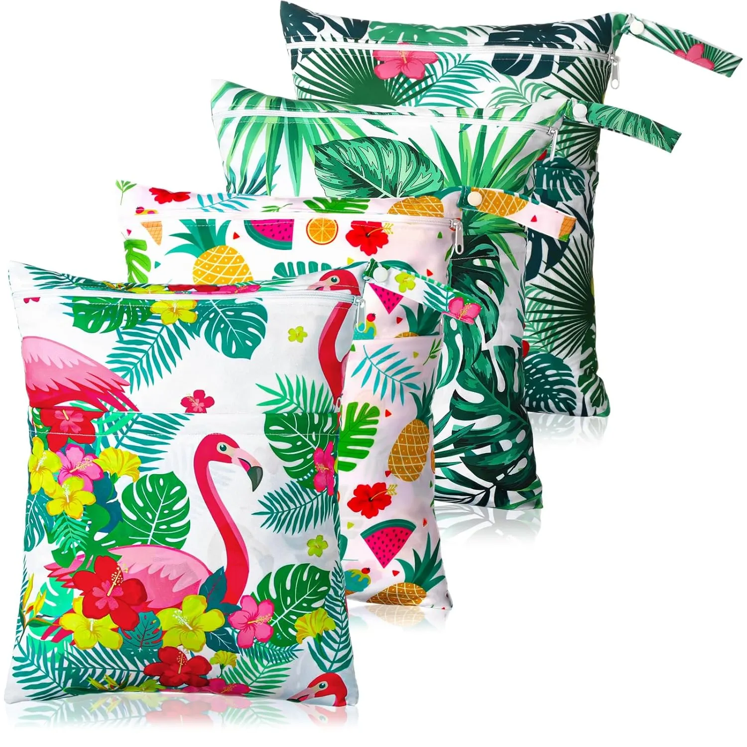 Windyun 4 Pieces Tropical Wet Bag Waterproof Reusable Wet Dry Hawaii Cloth Diaper Aloha Sealed Washable Swimsuit Bag for Travel Summer Beach Swimwear Baby Diaper Toiletries, 11.81 x 15.75 Inch