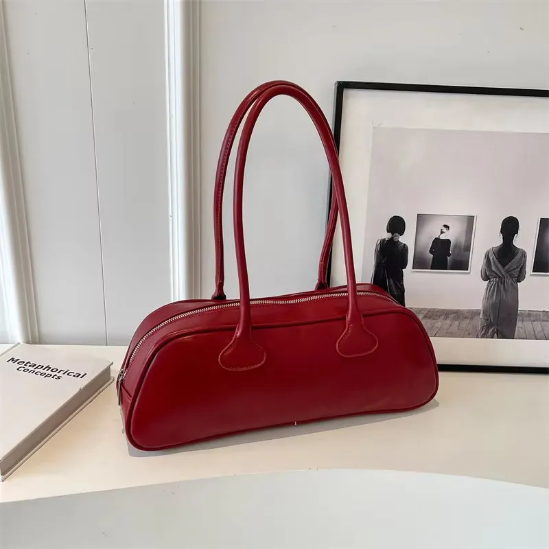Wine Red Long Handle Retro Shoulder Bag