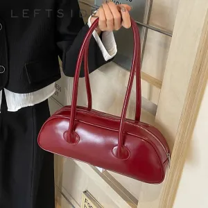 Wine Red Long Handle Retro Shoulder Bag